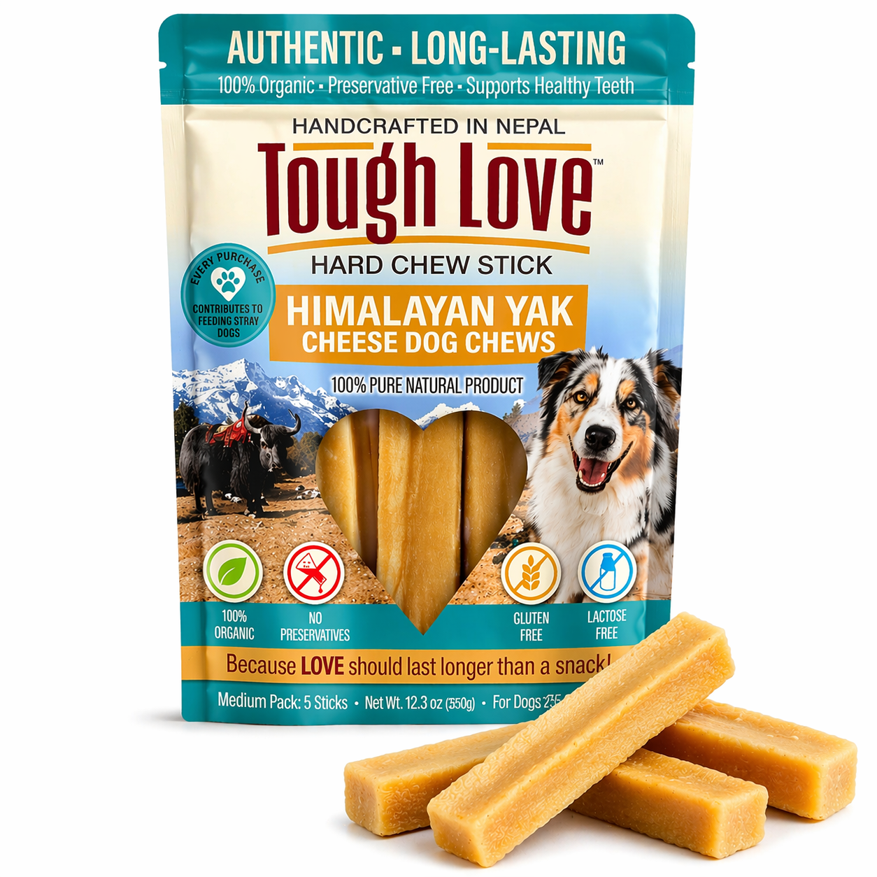 ToughLove Himalayan Yak Cheese Dog Chews Medium 5 sticks